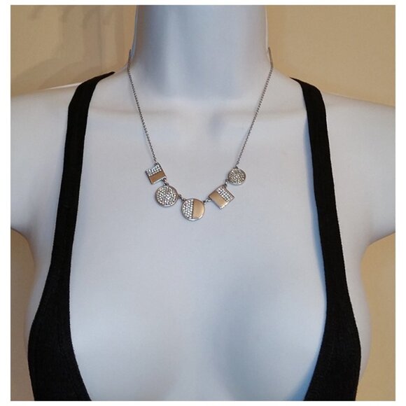 Kate Spade pave silver tone chain elegant geometric necklace giftable NEW - Picture 4 of 5